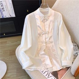 Women's Blouses Fashion Satin Chinese Style Shirt Loose 2024 Spring Embroidery Clothing Long Sleeves Summer Women Tops