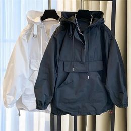 Korean Fashion Brand Couple Wear Mens Jacket Windbreaker Design Casual Loose Coat Trend Spring and Autumn Hooded Charge 240227