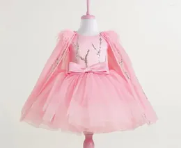 Girl Dresses Pink Baby Girls O Neck Tutu Outfit First Birthday Gown Dress With Cape