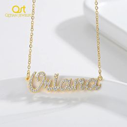 Qitian Custom Crystal Name Necklace Personalised BlingBling Stone Name Necklaces Stainless Steel Jewlery For Women Gifts 240229