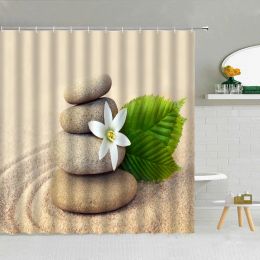 Curtains Desert Zen Stone Lotus Starfish Shell Shower Curtain Frabic High Quality Bathroom Supplies With Hooks Cloth Curtains Washable