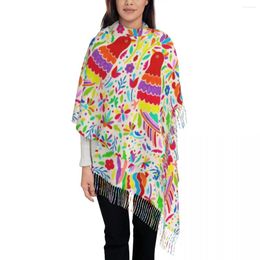 Scarves Stylish Mexican Otomi Birds Tassel Scarf Women Winter Warm Shawls Wraps Ladies Folk Floral Textile