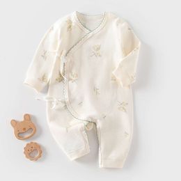 Newborn Baby Spring and Autumn Styles, Baby's Full Moon Tied Butterfly Shirt, Jumpsuit, Pure Cotton, Class A Boneless Climbing Suit