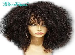 Glueless Brazilian Remy Human Hair Afro Kinky Curly Pre Plucked 44 Lace Closure Wig For Black Women 150 Full End Slove Rosa Y1908965365