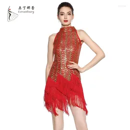 Stage Wear Wholesale Ballroom Latin Sequin Tassel Dance Dress Ladies Fancy Costume