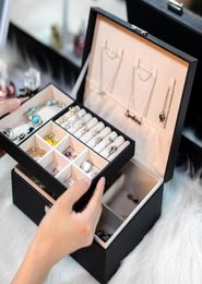 Large Double Layer Jewelry Organizer Earring Pendant Necklace Storage Box PU Leather Glasses Watch Women Cosmetics Lipstick Box4617037