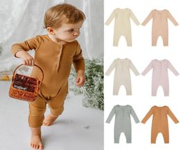 infant Rompers Button Clothes Boy Romper Long Sleeve Newborn Girl elasticity Jumpsuits pure Colour Children Bodysuit Baby Boutique 7268346