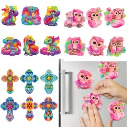 Stitch DIY Diamond Painting Soft Magnetic Sticker Handmade Embroidered Diamond Mosaic Refrigerator Sticker Cute Owl Animal Cross Decal