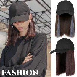 Ball Caps Fashion Baseball C with Bob Wig for Women Extensions Adjustablaone Hair Hat Girls Short Straight Hair Wig C Hair Wig L240314