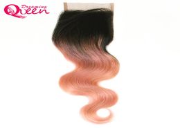 Rose Gold Colour Body Wave 4X4 Lace Closure Brazilian Ombre 100 Virgin Human Hair Closure With Baby Hair Bleached Knots Ombre Lace3479242