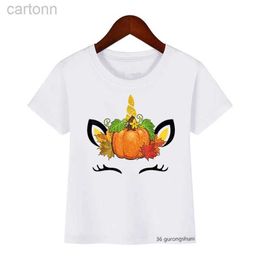 T-shirts Newly childrens t-shirts funny unicorn halloween pumpkin print for kids halloween costume fashion boys/ girls universal tshirts ldd240314