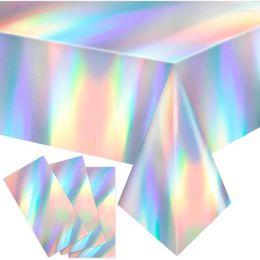 Table Cloth 3 Pcs Iridescent Disposable Plastic Rectangle Shiny Tablecloth Holographic Foil Birthday Party Bridal Wedding Christmas Supplies
