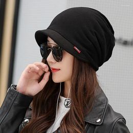 Berets Winter Women Warm Bonnet Sport Windproof Hat Skullies Beanies Letter Tag Stretch Knit Short Brim Cap Skullcap W14