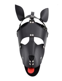 Black Red Leather Dog Bdsm Mask Bondage Restraints Cosplay Mask Costume erotic SM Slave Head Cover Harness Fetish kinky Sex Toys Y7828889