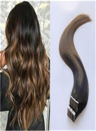 40pcs 100g Balayage Ombre Tape Hair Extensions Sombre Brown With Caramel Blonde Highlighted 26 Thick End Remy Human Hair1846649