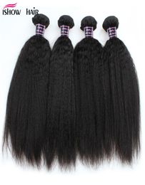 Ishow 8A Brazilian Kinky Straight 4 Bundles Weft 100 Virgin Human Hair Extension Yaki Straight Coarse for Women All Ages Jet Blac4471884