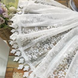 Curtains White Flower Valance Curtains Tassel Lace Short Tulle For Living Room Bedroom Curtain For Kitchen Home Decoration Half Drapes