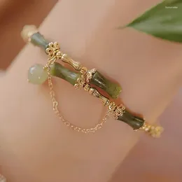 Charm Bracelets 2024 Trend Green Jade Bamboo Joint Bracelet For Women Men Romantic Lily Of The Valley Pendant Chain Party Gift Fashion