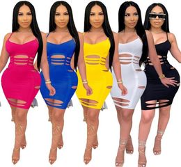 New Chic Caged Mini Dress Summer Womens Spaghetti Strap Cut Out Bodycon Sexy Party Dress Night Out Robes Plus Size Sleeveless Club3640420