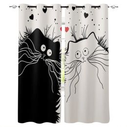 Curtains Black White Cat Room Curtains Large Window Curtain Lights Living Room Bedroom Kitchen Outdoor Kids Window Treatment Valances