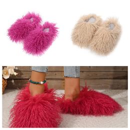 Sandals Hot Selling Fur Slipper Mule Woman Daily Wear Fur Shoes White pink Black browns Metal Casual Flat Shoe Trainers Sneakers GAI soft