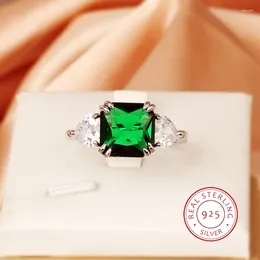 Cluster Rings Simple 925 Silver Geometric Shape Green Square Diamond Ring European And American Style Wedding Party Jewelry