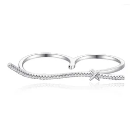 Cluster Rings Light Luxury Original Design Chain Double Finger Ring For Women S925 Pure Silver European And American Daily Jewellery