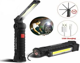 Portable 5 Mode COB Flashlight Gadget Torch USB Rechargeable LED Work Light Magnetic Hang Hook Outdoor Camp Car Cordless Flexible 3307798