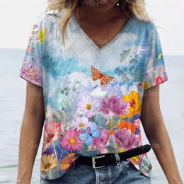 Women's T Shirts 2024 Top Women Pink Floral Printed Oversized T-Shirt Clothes Clothing Short Sleeve Tees Blouse 5XL