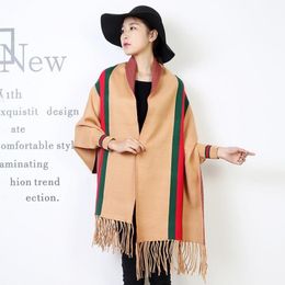 Scarves Shawl Women's Autumn Winter Cape Striped Bat Sleeve Knitted Scarf With Dual Purpose Multi-function Thickened Coat336i