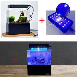 Terrariums Fish Tank Upgraded Mini Plastic Blue LED Lihgt Desktop Aquarium Fish Bowl with Water Filtration Quiet Air Pump Mini Aquarium