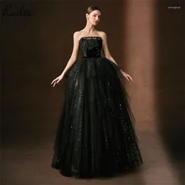 Party Dresses Elegant Strapless Evening Dress Lace-up A-line With Black Gliiter Tulle Fabric Gowns For Women LWB3020