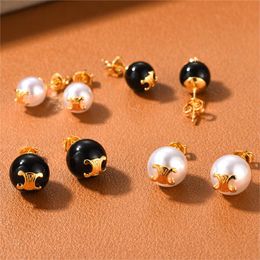 Brand Pearl Ball Designer Earrings for Women Simple Black Onyx Wind Oorbellen Geometry Tendency Design Earring Earings Ear Rings Aretes Jewelry Woman