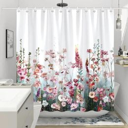 Shower Curtains Colorful Flowers Curtain For Bathroom Pink Floral Romantic Wildflower Plants Nature Scenery Decor Set With Hooks