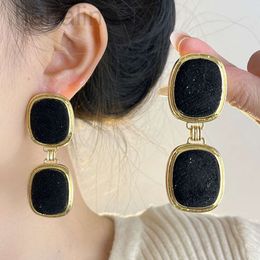 Desginer ysl Jewellery yls Yang Shulins exaggerated suede metal double square earrings are light luxury and high-end with autumn and winter temperament earrings