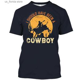 Men's T-Shirts Western Cowboy Shirt Mens T-shirt 3D Denim O Neck Cotton Short Slve Tops Summer Oversized Vintage Strtwear Casual Clothing Y240314