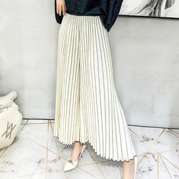 Women's Pants Women Loose Pleated Wide Leg Spring Summer Elastic High Waist Solid Elegant Casual Straight Trousers Female Clothing