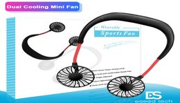 Portable USB Rechargeable Neckband Lazy Neck Hanging Dual Cooling Mini Fan sport 360 degree1978993