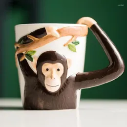 Mugs Monkey Shape Creative Ceramic Coffee Cup With Handle 3D Cute Animal Milk Mug Hand Painted Home Decoration Cups Gifts