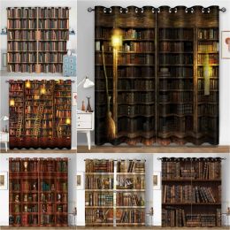 Curtains Vintage Bookshelf Library Book Curtains for Bedroom Living Room Drapes Kitchen Children's Room Window Curtain Modern Home Decor