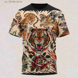 Men's T-Shirts New T Shirt Full-color Tiger Head Short-slved Cool T-shirt Round Neck 3d Printed Casual Short-slved Shirt Oversized Clothing Y240321