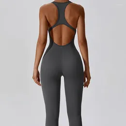 Active Sets Backless Jumpsuit Yoga Set For Women Sports Overalls Sexy Workout Clothes Soft One-piece Fitness Bodysuit Gym Sportswear Female