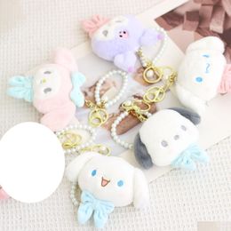 Stuffed & Plush Animals Cute Japanese Pearl Bow Jade Pudding Dog Little Devil Kuromi Big Eared Key Chain Pendant Doll Drop Delivery To Dhwna