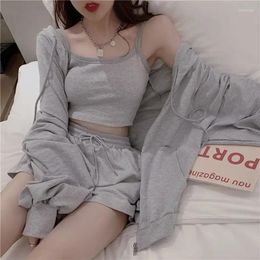 Women's Sleepwear QNPQYX Lounge Wear Women 3 Pieces Summer Ensembles De Pyjama Nightgown Suits With Shorts Home Roomware