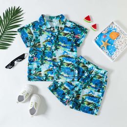 Designer Suit Childrens Set Handsome Boy Summer Seaside Vacation Style Shirt Short Sleeved Shorts Y513