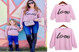 Family Matching Clothes Mother Daughter Women Girls Sweatshirt Tops Love Letter Print Long Sleeve Pink Hoodies1040448