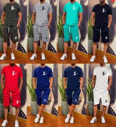 Mens tracksuits for summer many Colours cotton thin fabric logo print T shirt and shorts Splicing casual sport trousers Loose Stree8949758