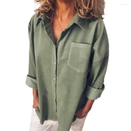 Women's Blouses Women Long-sleeve Shirt Stylish Spring Summer With Lapel Collar Long Sleeves Single Breasted Top Pocket