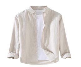 Designer Autumn Streetwear Shirt Men Linen Shirt Tshirt Solid Cotton Linen Long Sleeve Button Down Shirts2273629