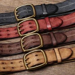 Belts Cowhide Vintage Men's 3.8cm Wide Double Breasted Belt Prong Buckle Handmade Heavy Duty Fashion Jeans Brown